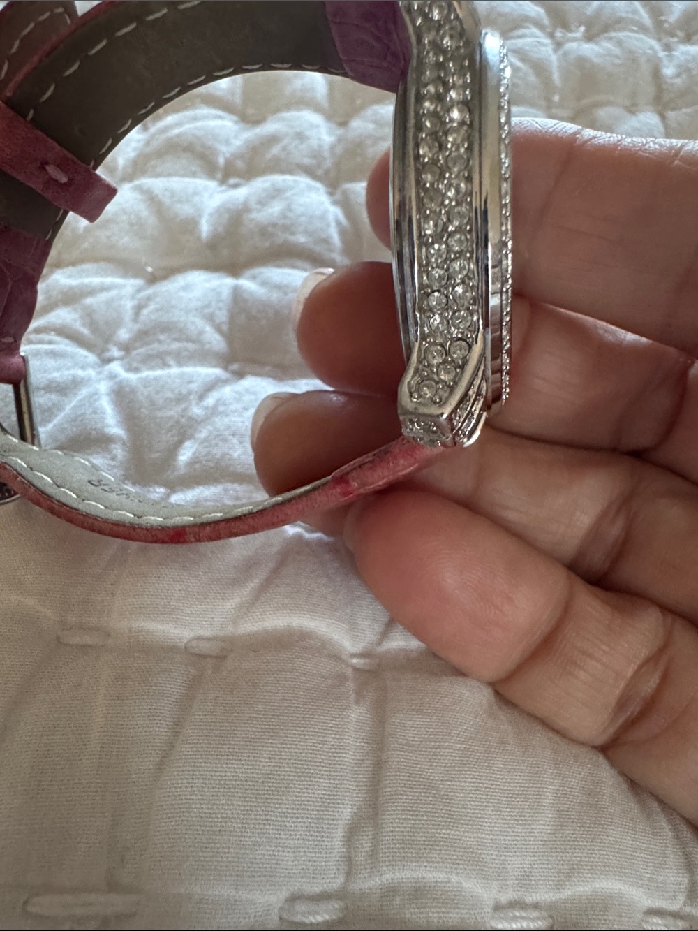 Anne Klein Pink Croc-Pattern Leather Strap Watch with Crystal Bezel - Picture 7 of 7